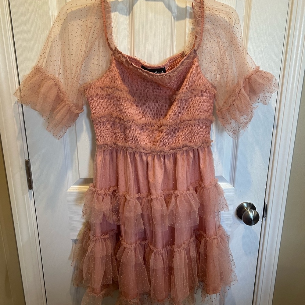 White Birch Peach Pink Smocked Ruffle Mini Dress